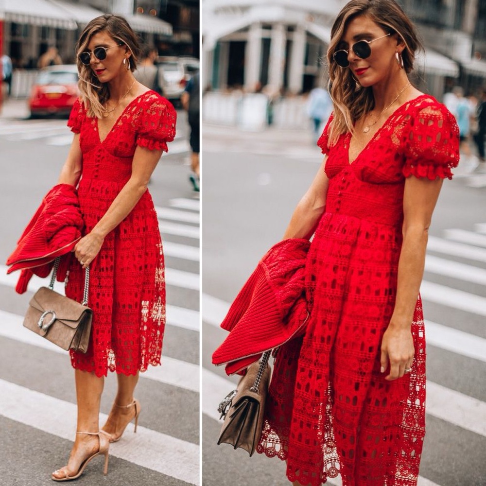 NWT Self-Portrait Red Lace Dress Size 4 US